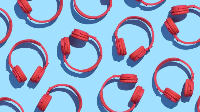A pattern of red headphones.